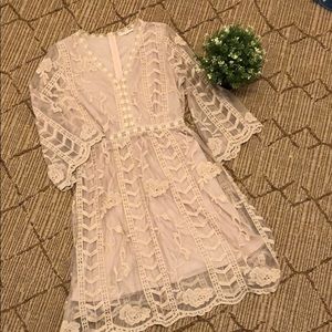 Boho Tan floral overlay dress🌼